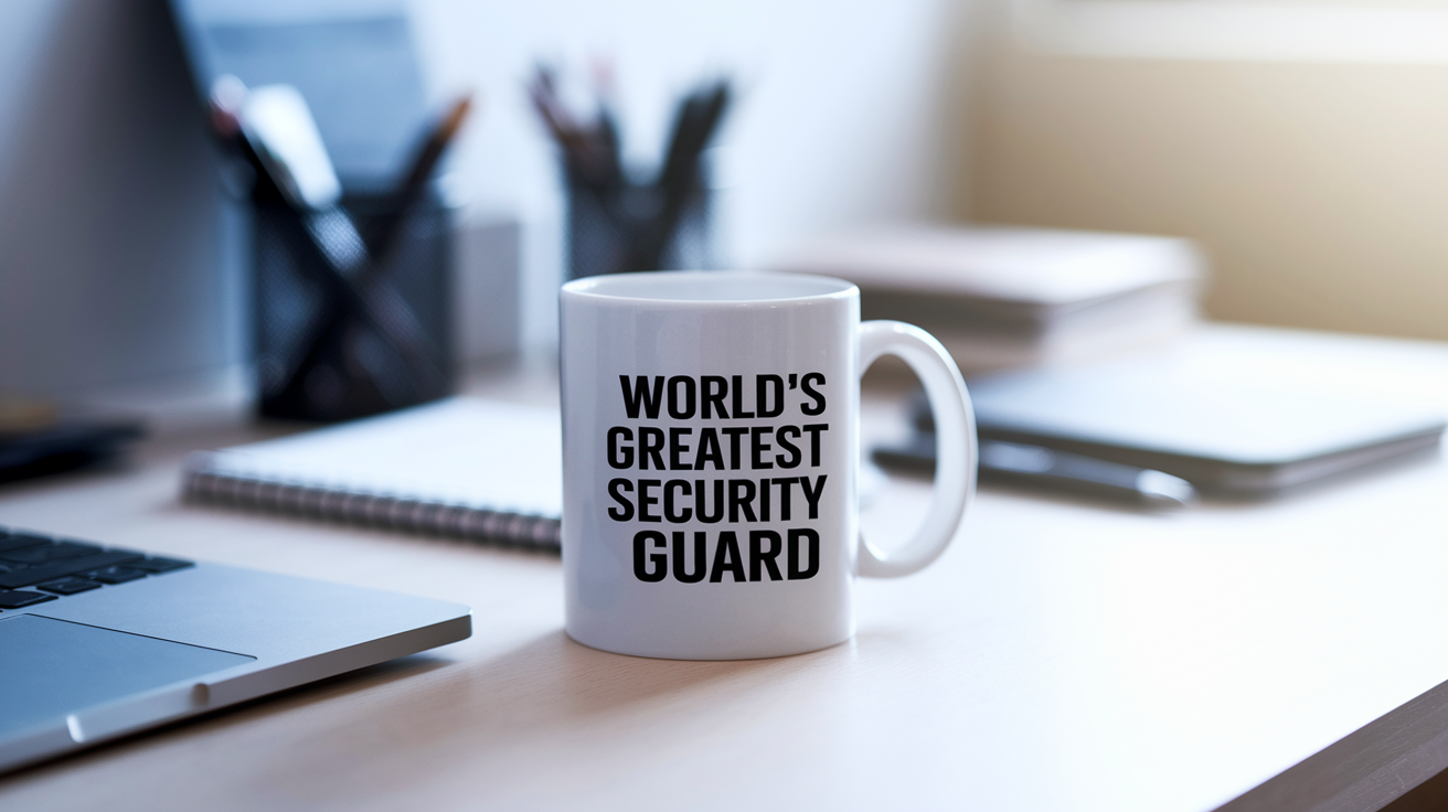 World's Greatest Security Guard quote on coffee mug mockup for Amazon POD
