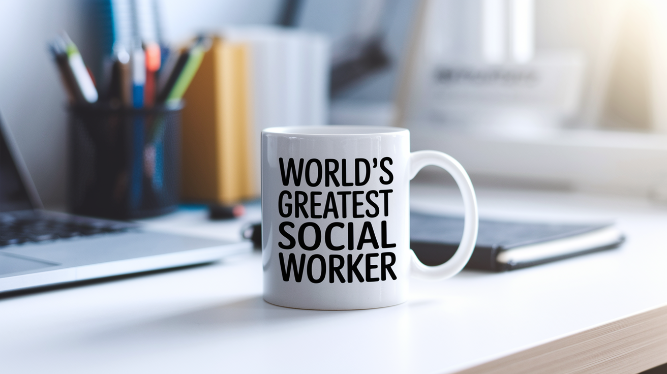 World's Greatest Social Worker quote on coffee mug mockup for Amazon POD