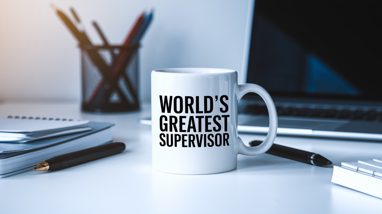 World's Greatest Supervisor quote on coffee mug mockup for Amazon POD