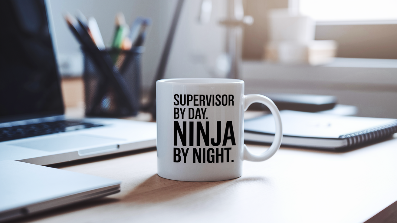 Supervisor by Day Ninja by Night quote on coffee mug mockup for Amazon POD