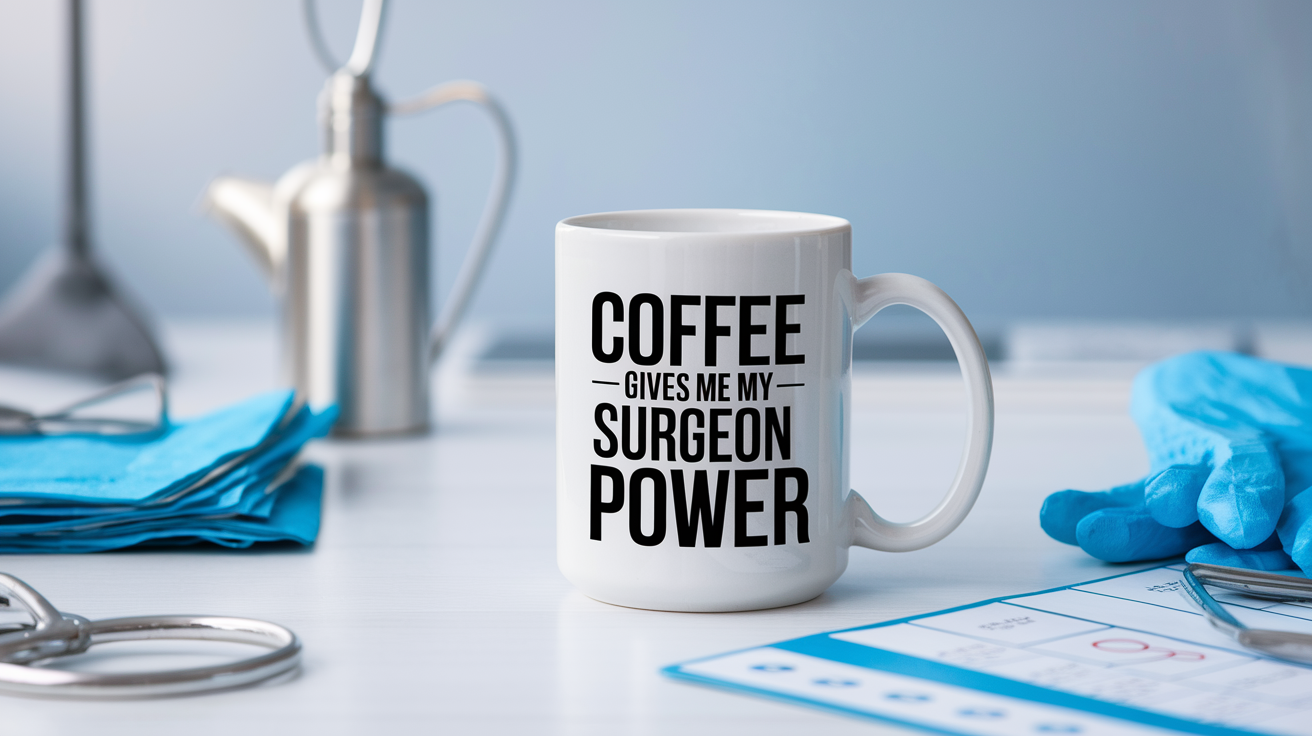 Funny Surgeon quote on travel mug mockup for Amazon POD