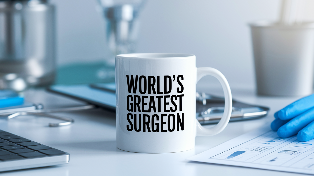 World's Greatest Surgeon quote on coffee mug mockup for Amazon POD