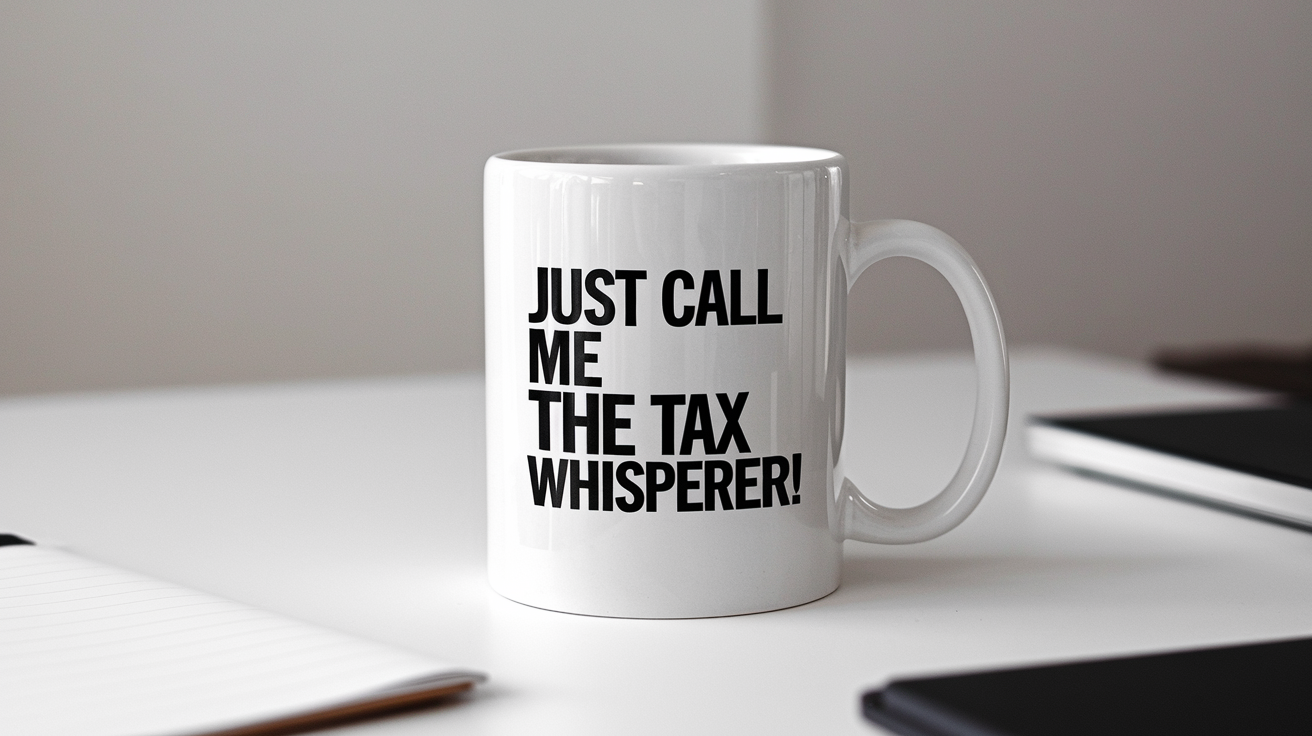 Coffee Gives Me My Tax Accountant Power quote on coffee mug mockup for Amazon POD
