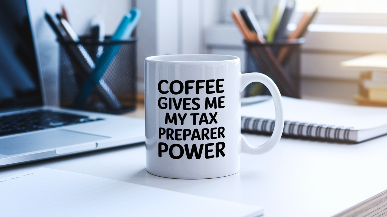 Funny Tax Preparer quote on travel mug mockup for Amazon POD