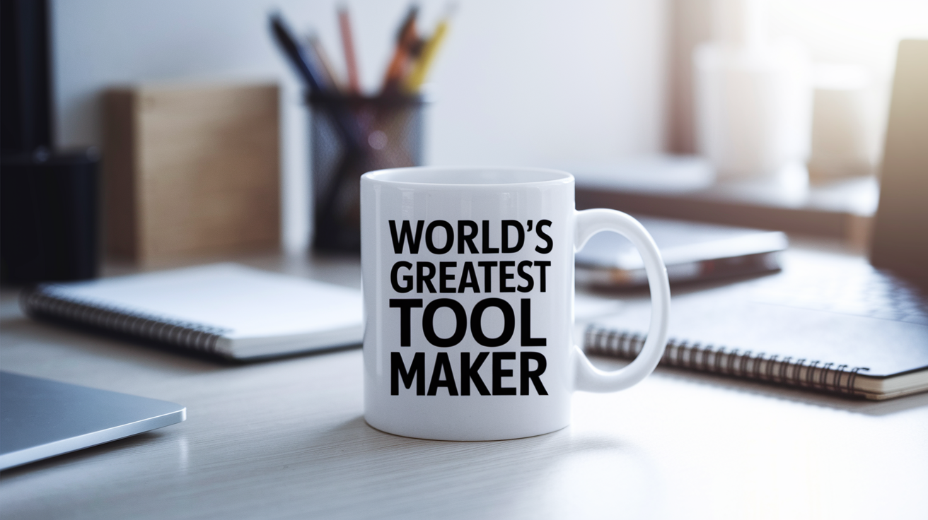 World's Greatest Tool Maker quote on coffee mug mockup for Amazon POD