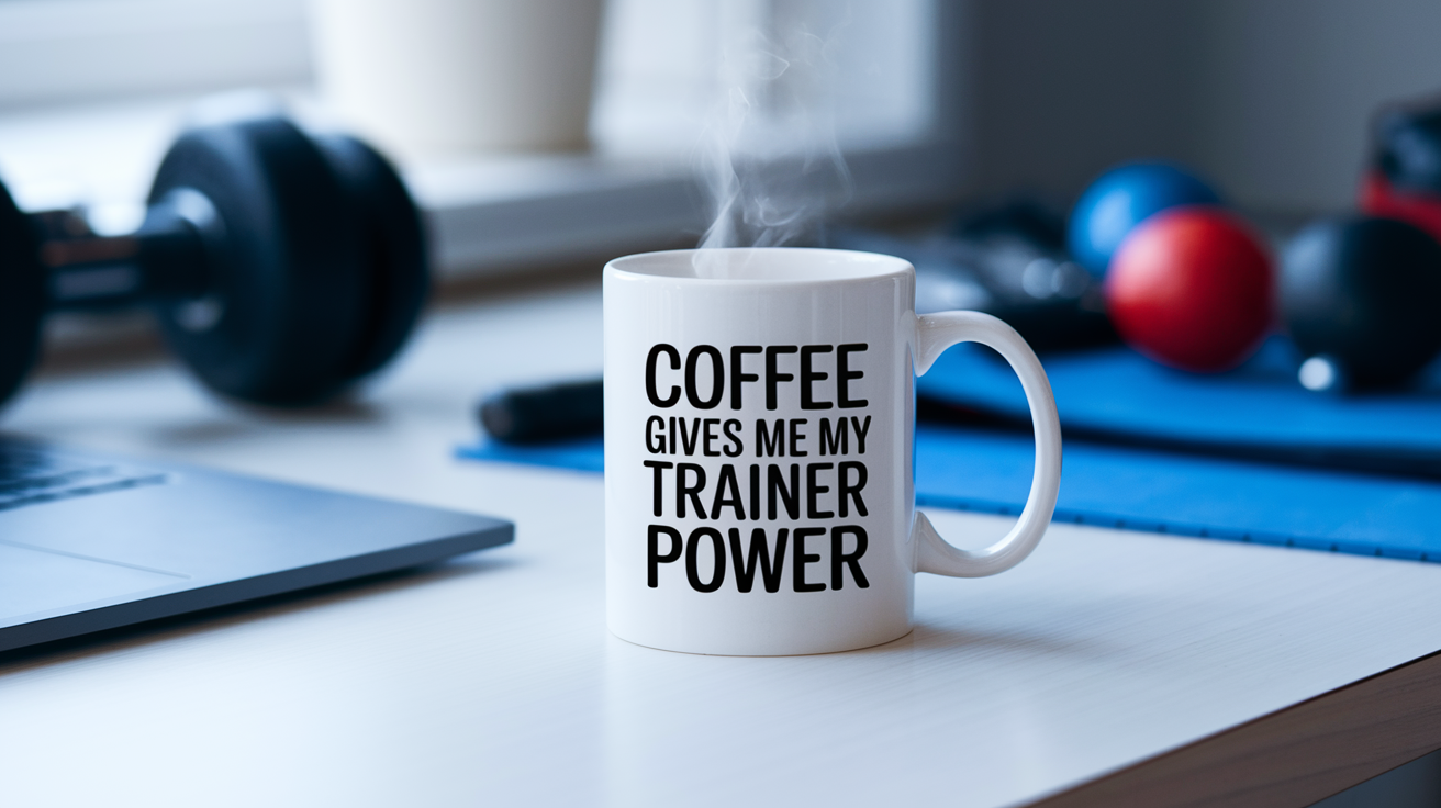 Funny Trainer quote on travel mug mockup for Amazon POD