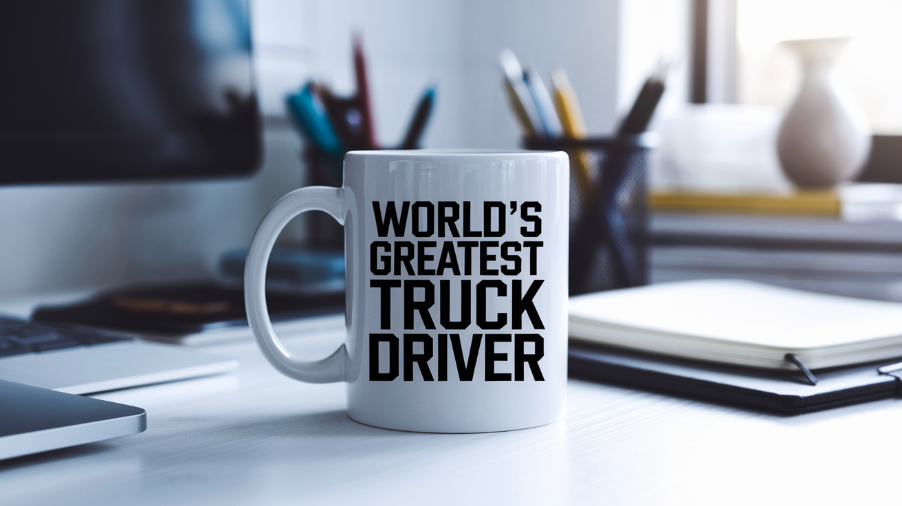 World's Greatest Truck Driver quote on coffee mug mockup for Amazon POD