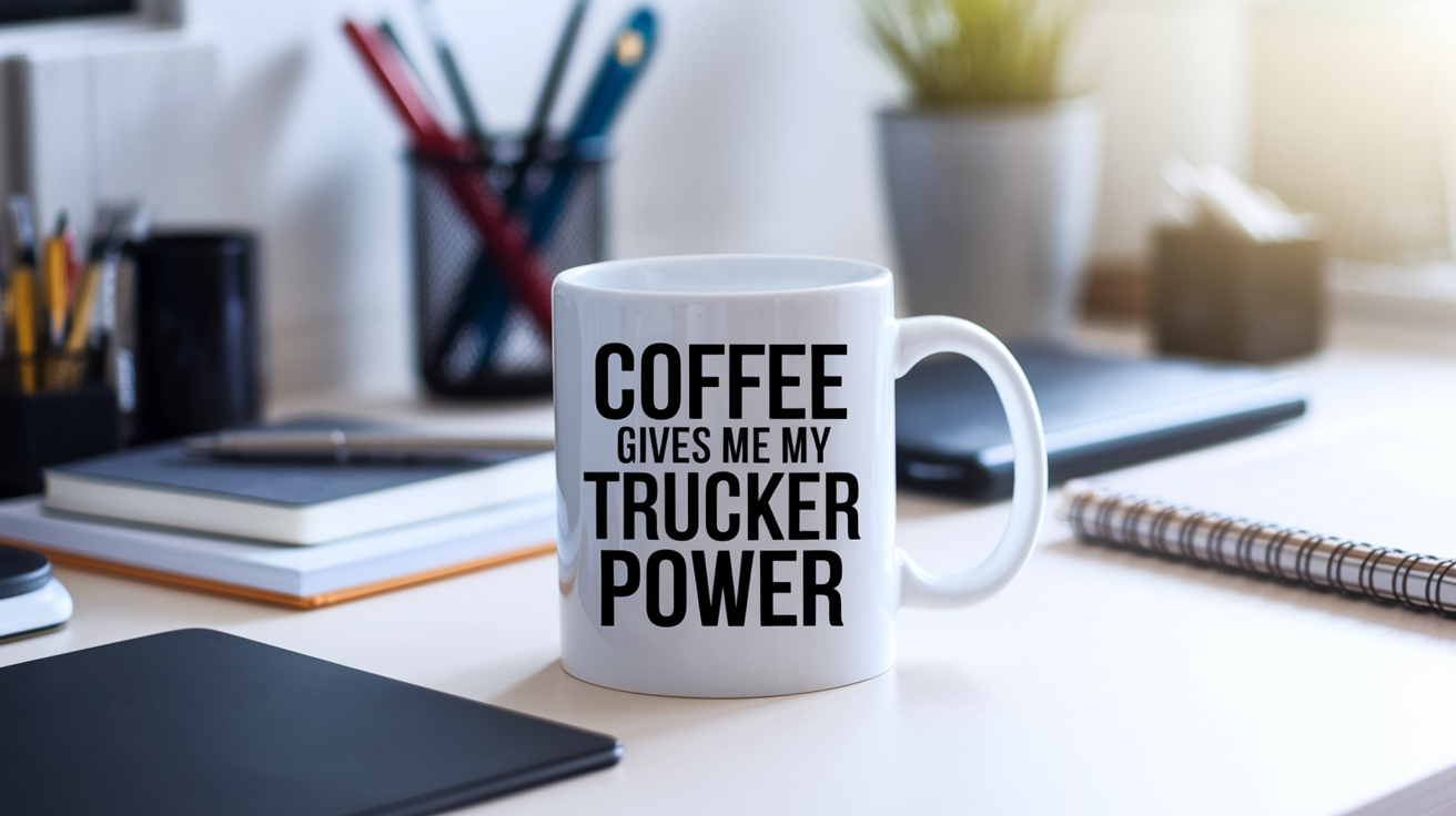 Funny Trucker quote on travel mug mockup for Amazon POD