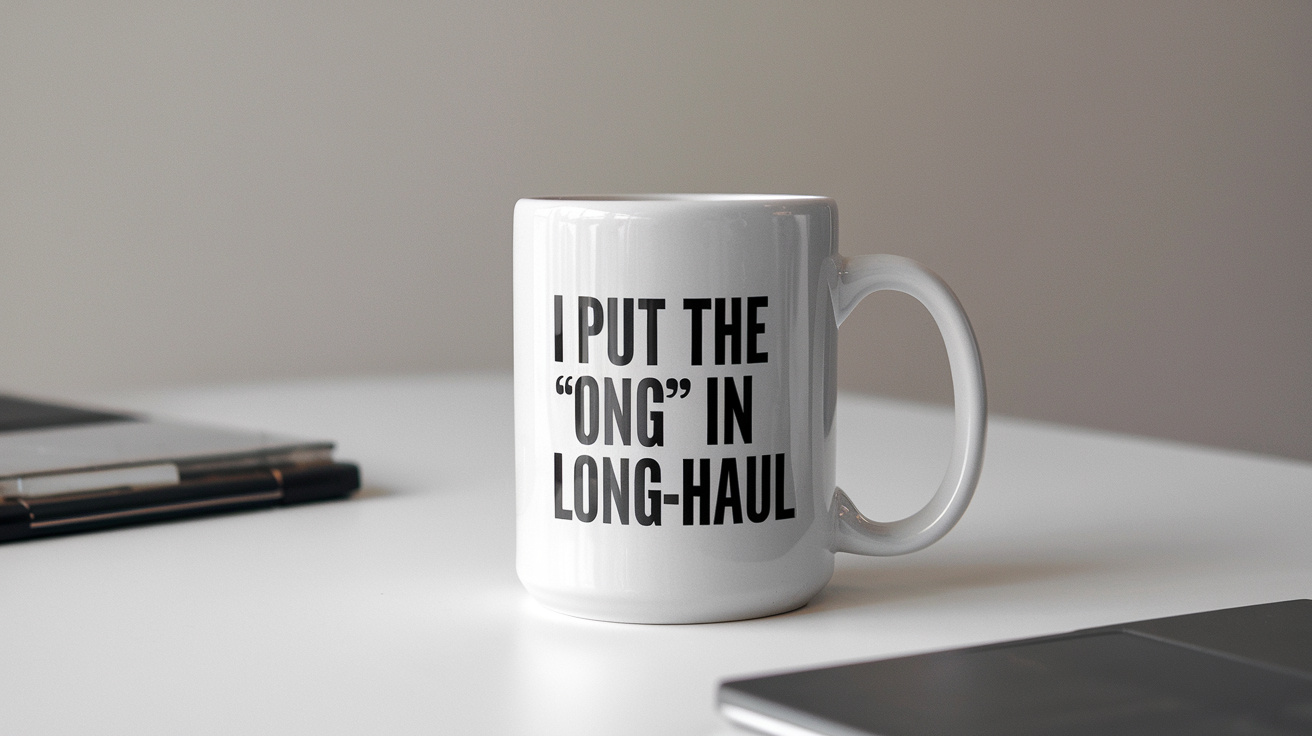 Coffee Gives Me My Trucker Power quote on coffee mug mockup for Amazon POD