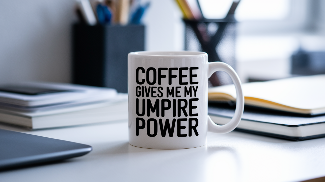Funny Umpire quote on travel mug mockup for Amazon POD