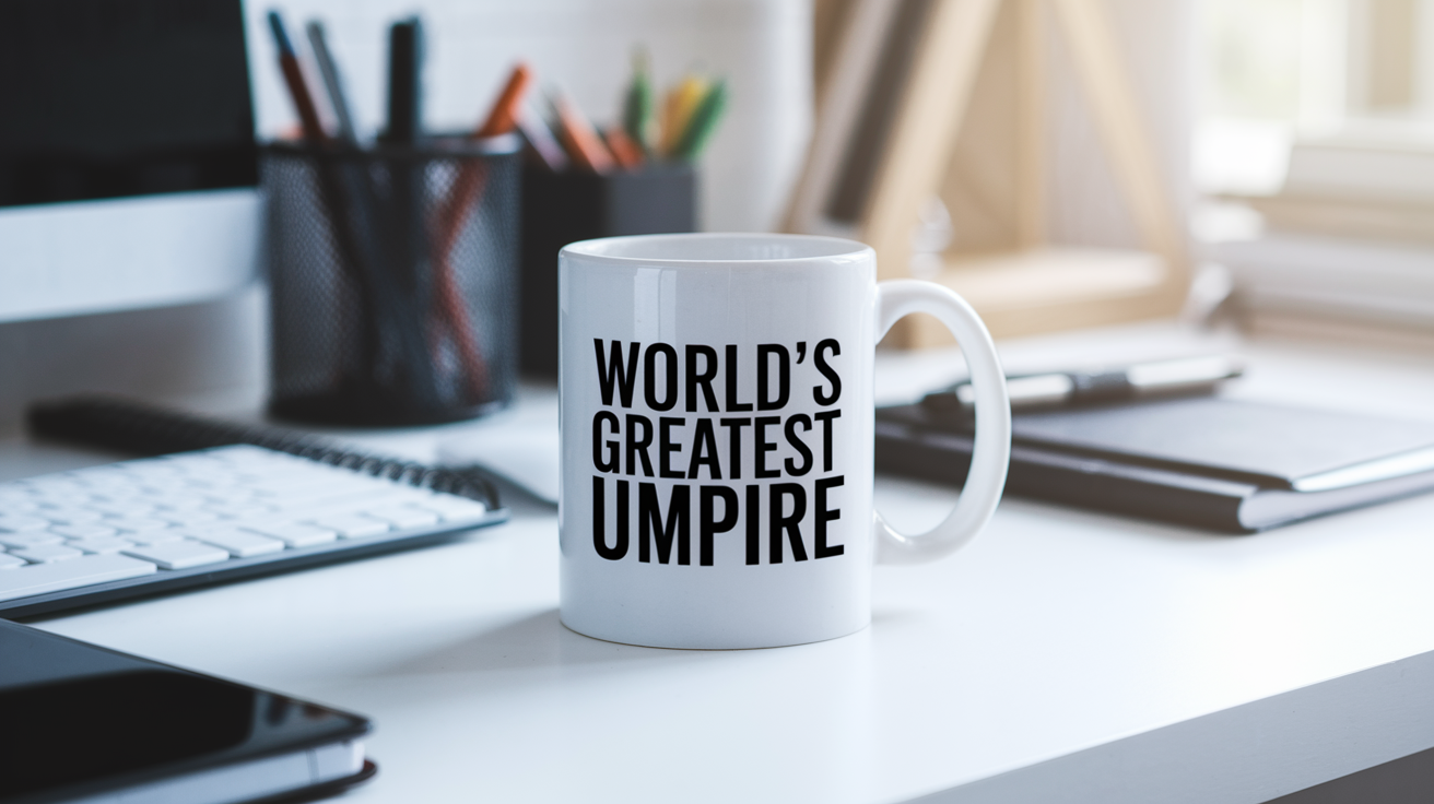 World's Greatest Umpire quote on coffee mug mockup for Amazon POD