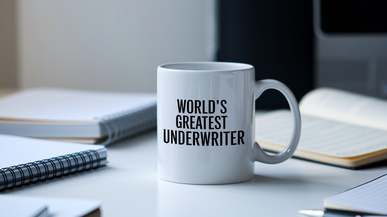World's Greatest Underwriter quote on coffee mug mockup for Amazon POD