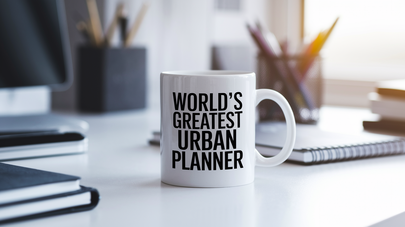 World's Greatest Urban Planner quote on coffee mug mockup for Amazon POD