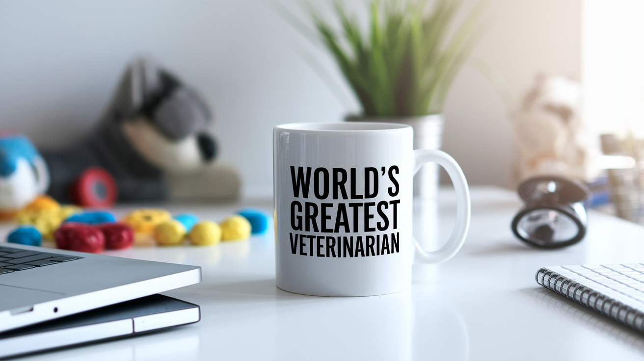 World's Greatest Veterinarian quote on coffee mug mockup for Amazon POD