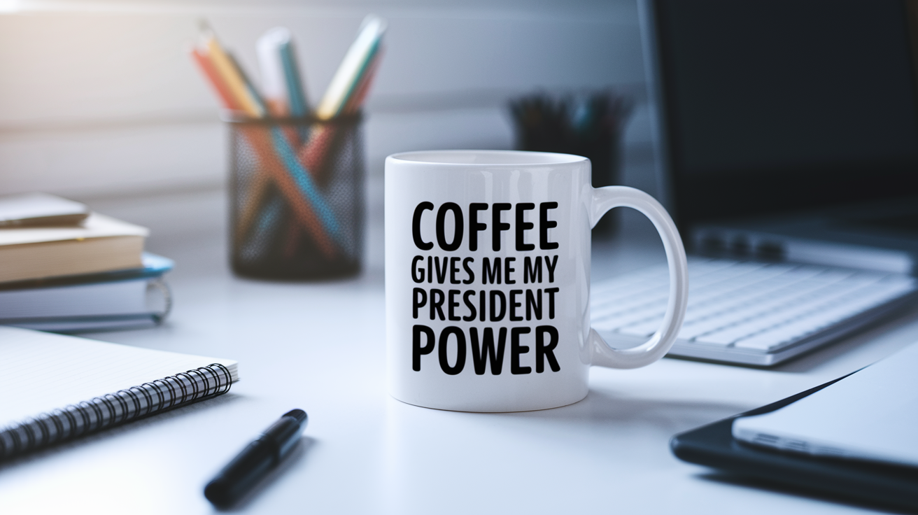 Coffee Gives Me My Vice President Power quote on coffee mug mockup for Amazon POD