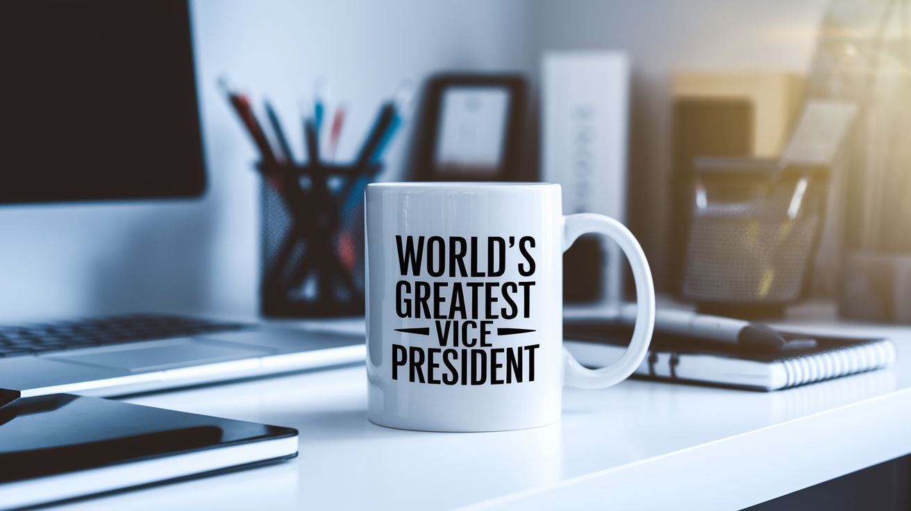 World's Greatest Vice President quote on coffee mug mockup for Amazon POD