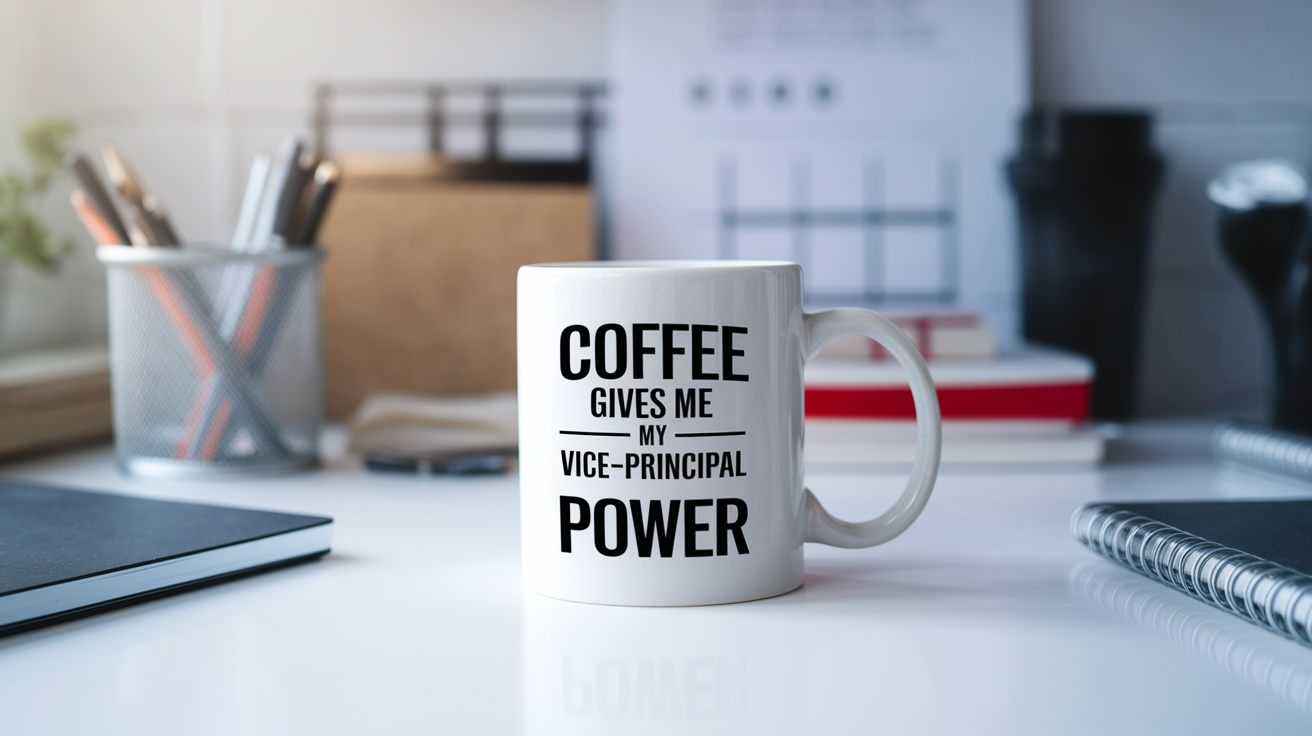 Coffee Gives Me My Vice Principal Power quote on coffee mug mockup for Amazon POD