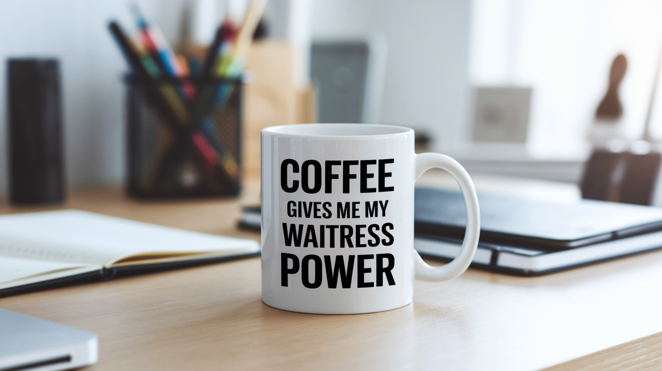 Funny Waitress quote on travel mug mockup for Amazon POD
