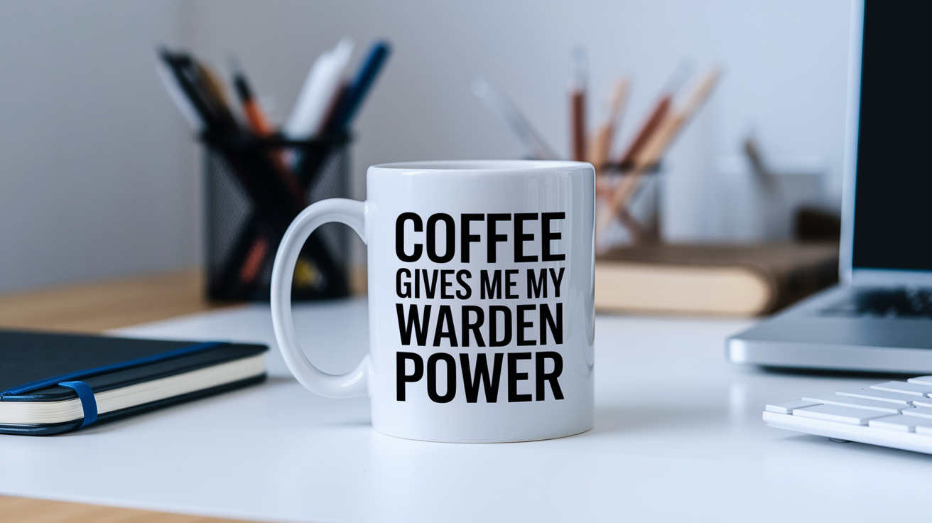 Funny Warden quote on travel mug mockup for Amazon POD