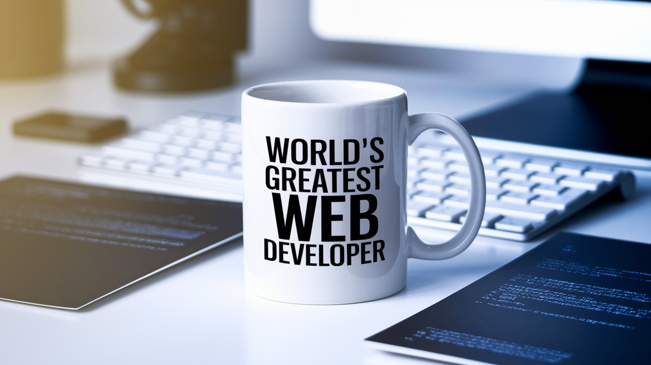World's Greatest Web Developer quote on coffee mug mockup for Amazon POD