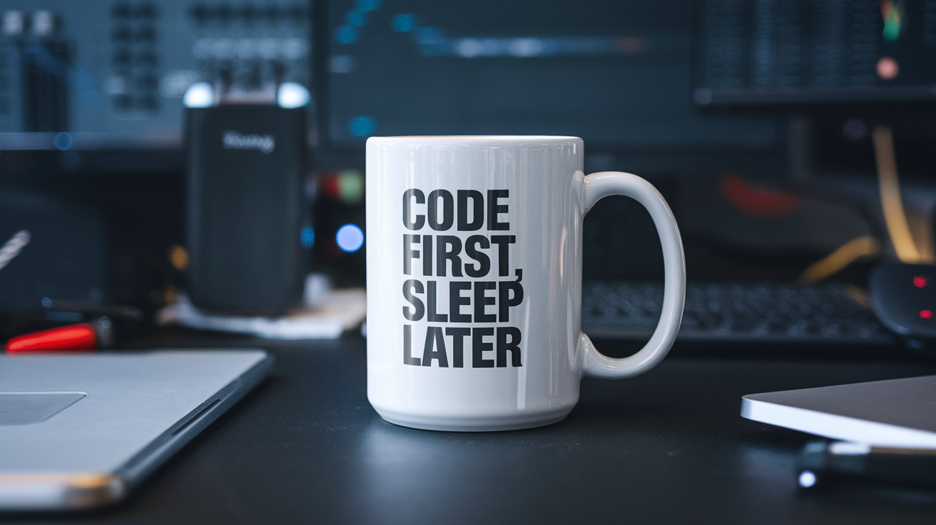 Website Developer by Day Ninja by Night quote on coffee mug mockup for Amazon POD