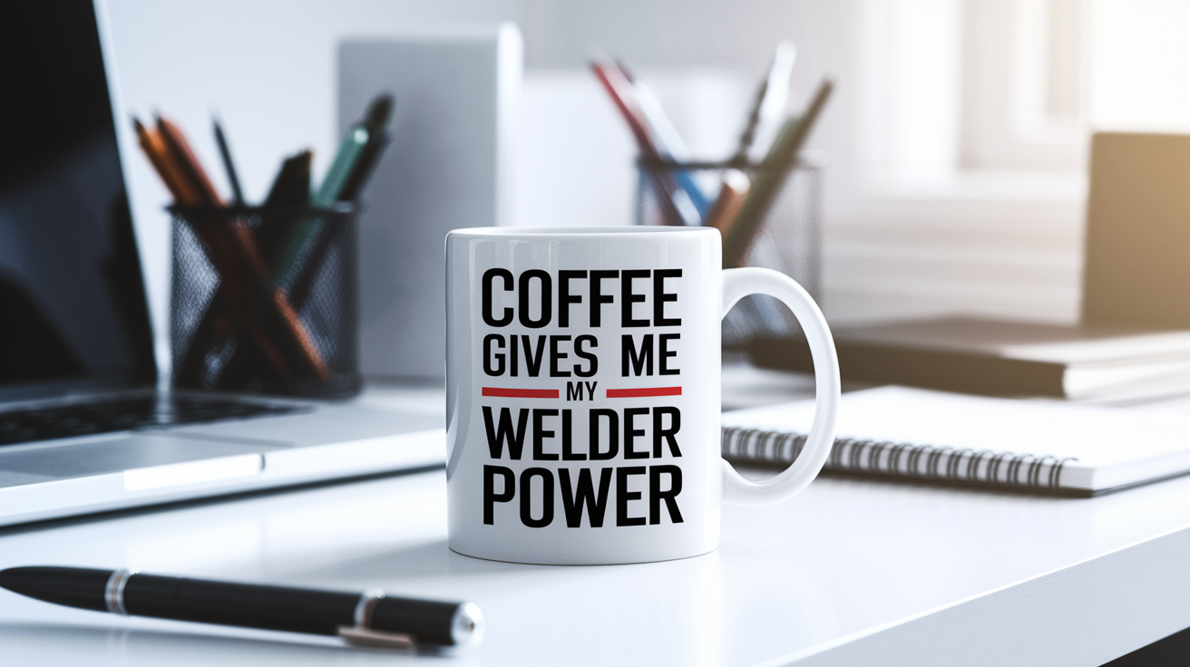 Coffee Gives Me My Welder Power quote on coffee mug mockup for Amazon POD