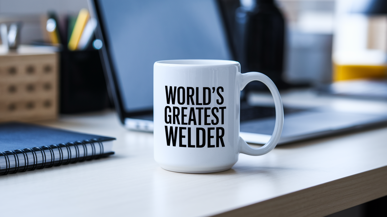 World's Greatest Welder quote on coffee mug mockup for Amazon POD