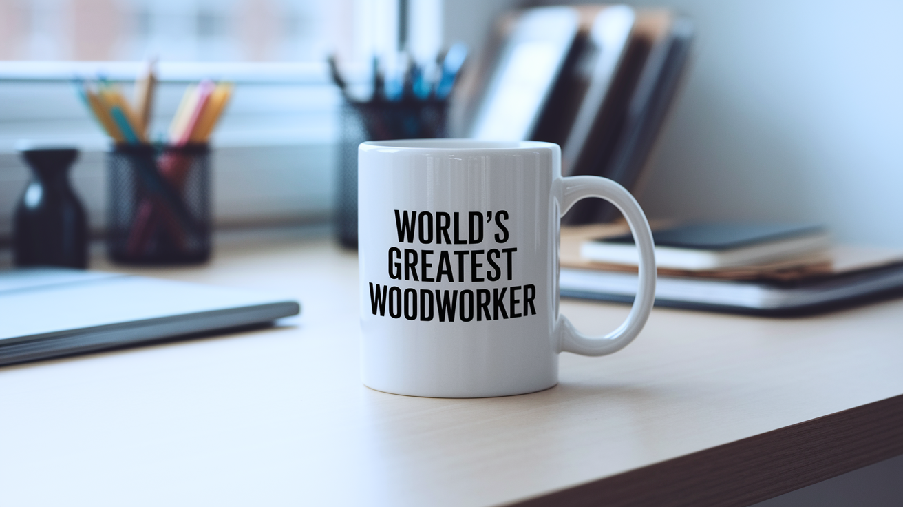 World's Greatest Woodworker quote on coffee mug mockup for Amazon POD