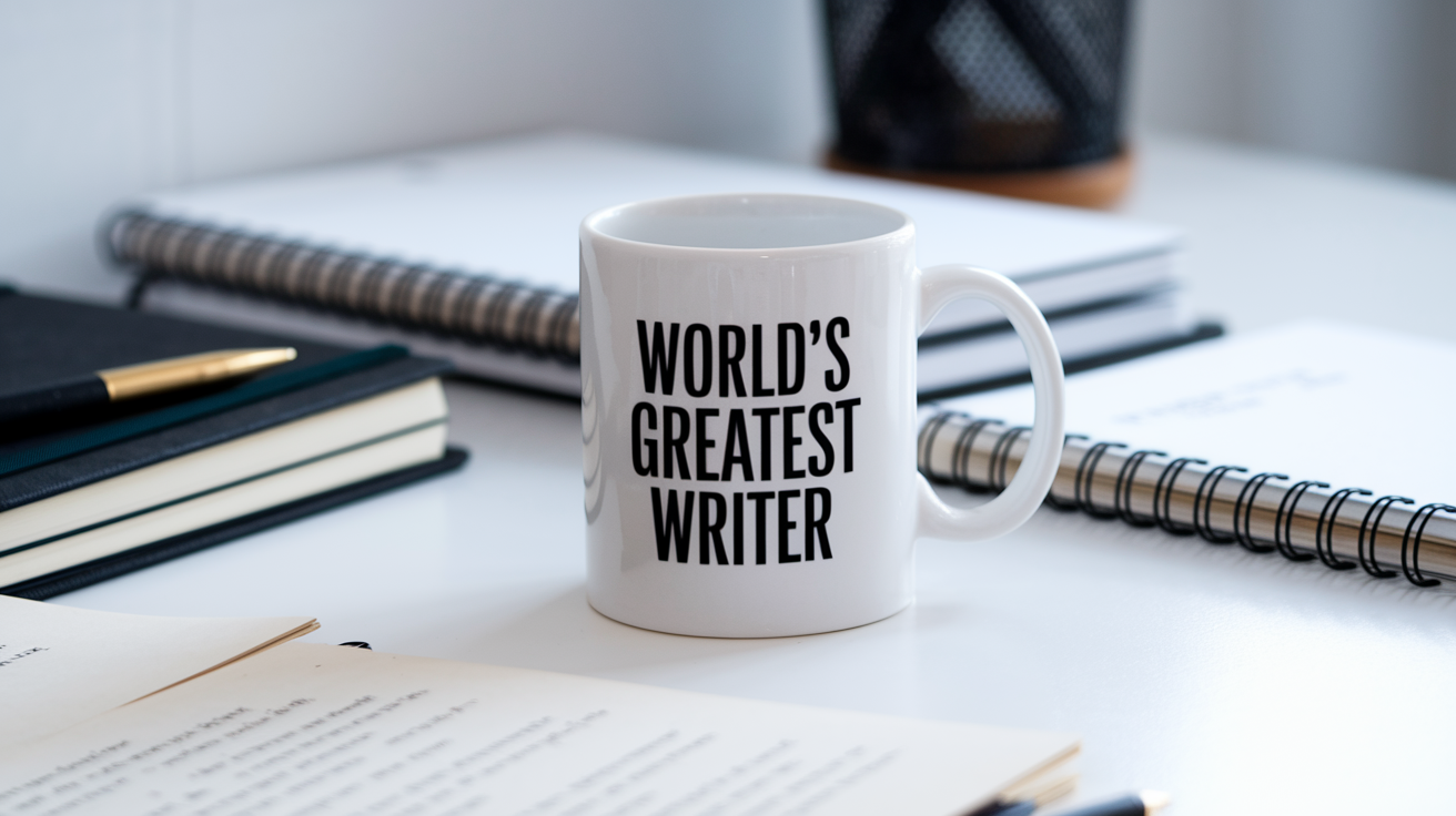 World's Greatest Writer quote on coffee mug mockup for Amazon POD
