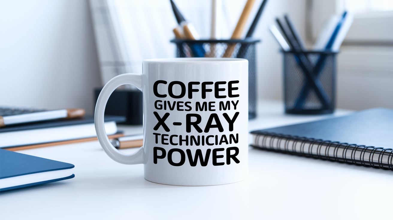 Coffee Gives Me My X Ray Technician Power quote on coffee mug mockup for Amazon POD
