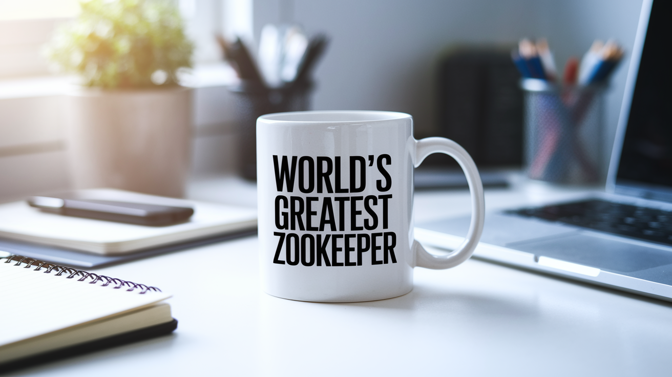 World's Greatest Zookeeper quote on coffee mug mockup for Amazon POD