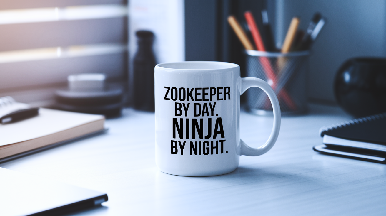 Zookeeper by Day Ninja by Night quote on coffee mug mockup for Amazon POD