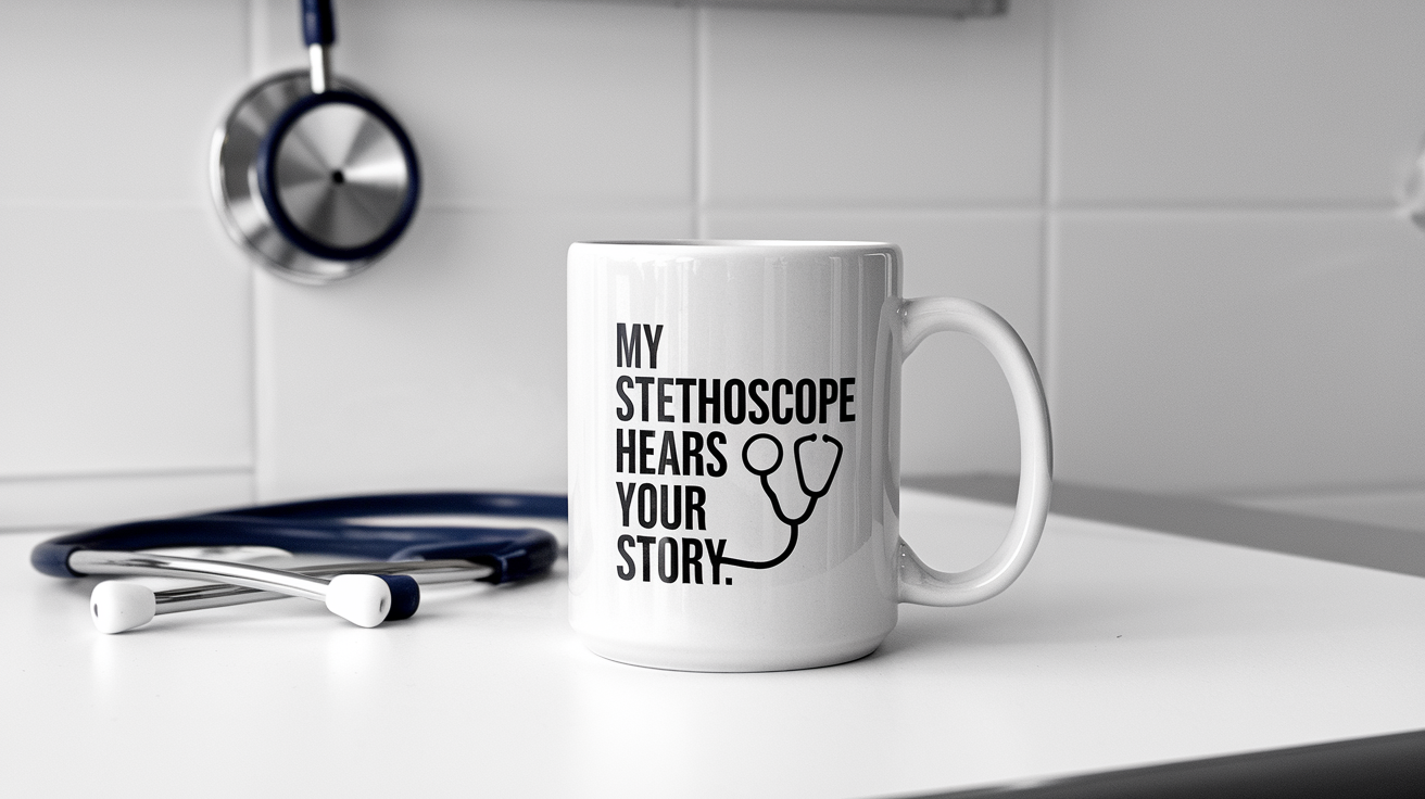 Coffee Gives Me My Medical Assistant Power quote on coffee mug mockup for Amazon POD