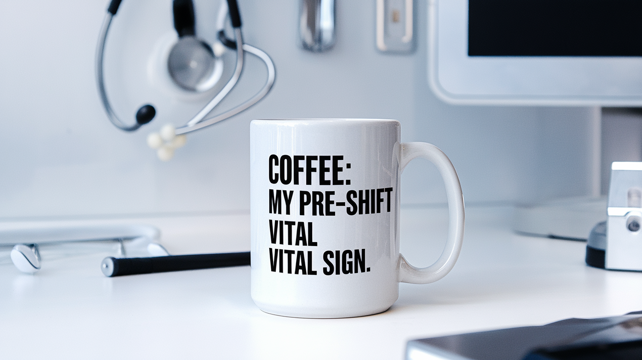 Medical Assistant by Day Ninja by Night quote on coffee mug mockup for Amazon POD