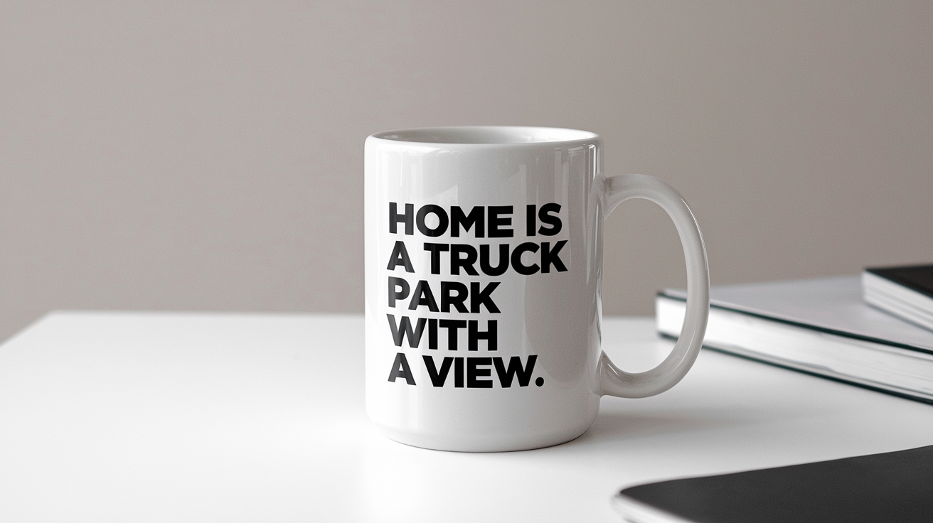 Coffee Gives Me My Trucker Power quote on coffee mug mockup for Amazon POD