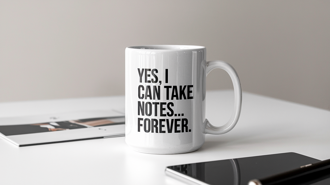 Administrative Assistant by Day Ninja by Night quote on coffee mug mockup for Amazon POD