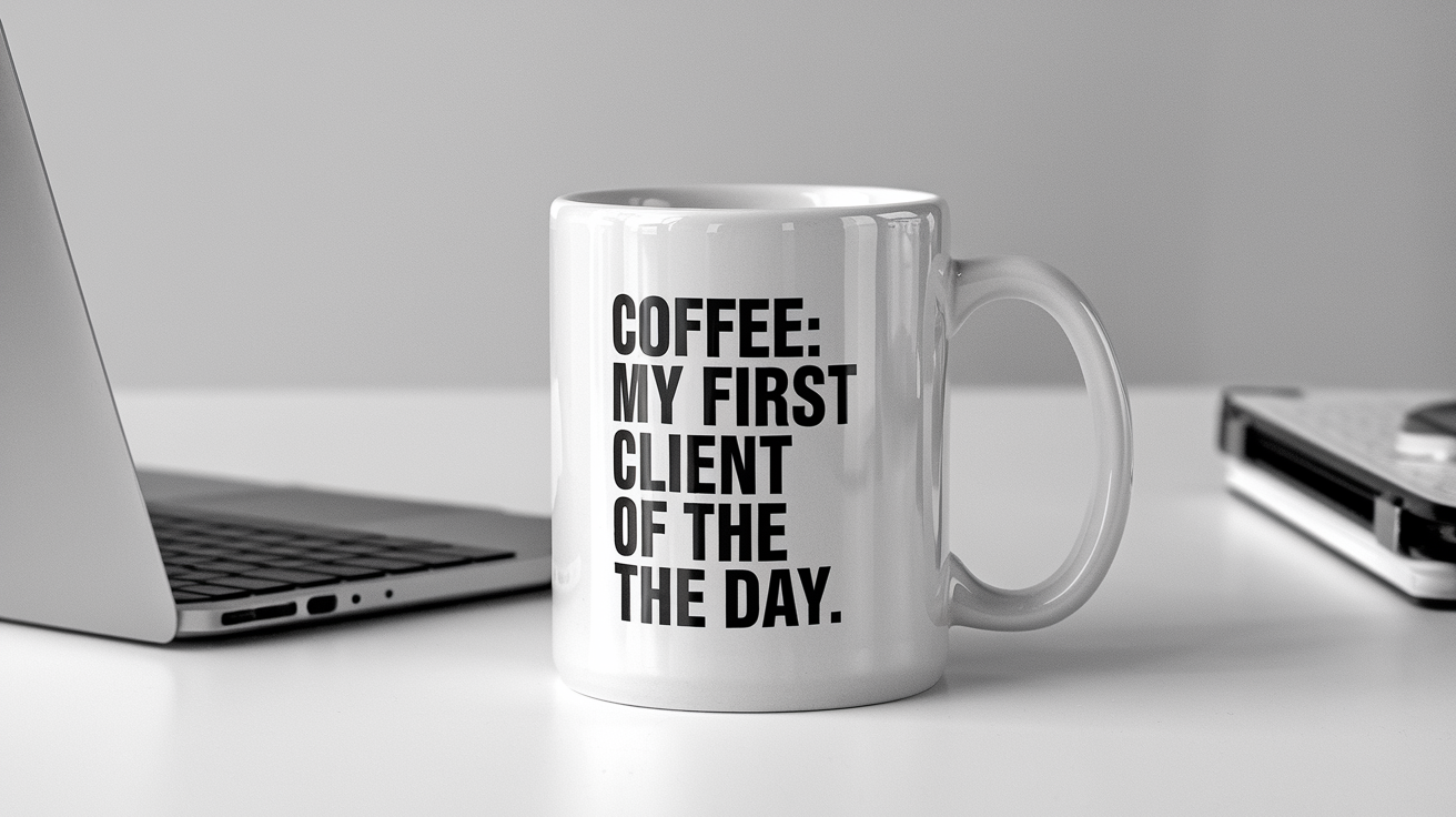 Lawyer by Day Ninja by Night quote on coffee mug mockup for Amazon POD