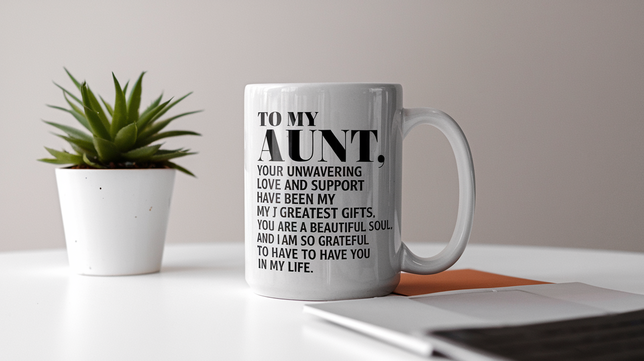 World's Greatest Aunt quote on coffee mug mockup for Amazon POD