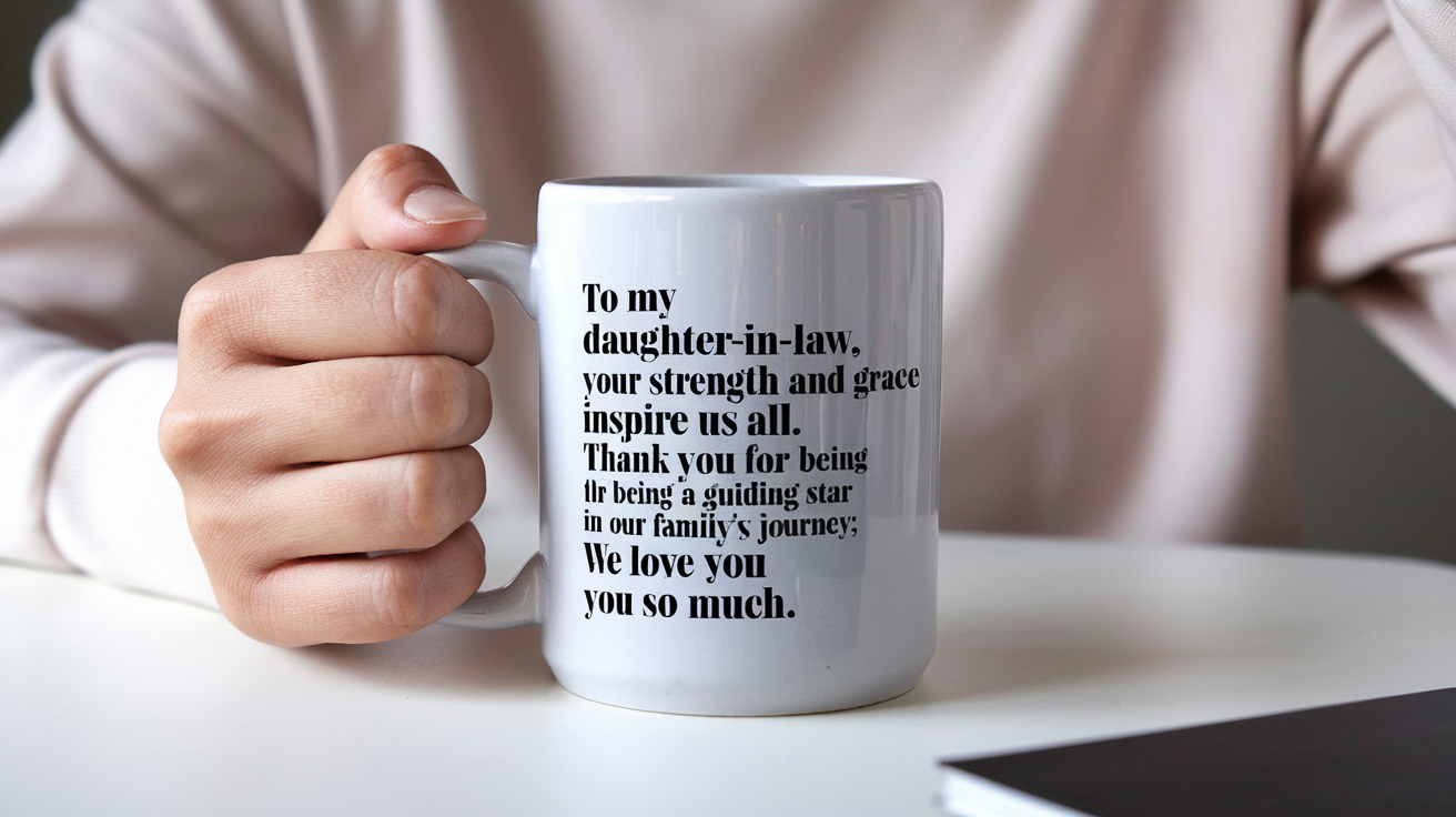 Coffee Gives Me My Daughter-in-law Power quote on coffee mug mockup for Amazon POD