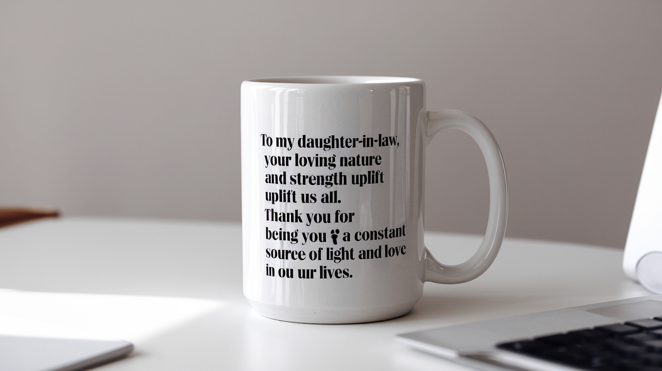 Daughter-in-law by Day Ninja by Night quote on coffee mug mockup for Amazon POD