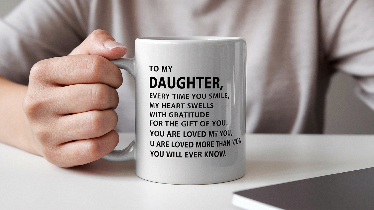 World's Greatest Daughter quote on coffee mug mockup for Amazon POD