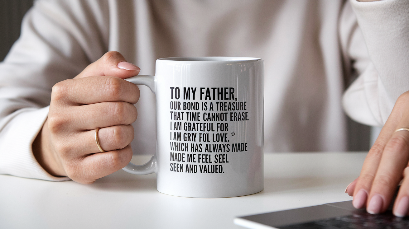 Father by Day Ninja by Night quote on coffee mug mockup for Amazon POD