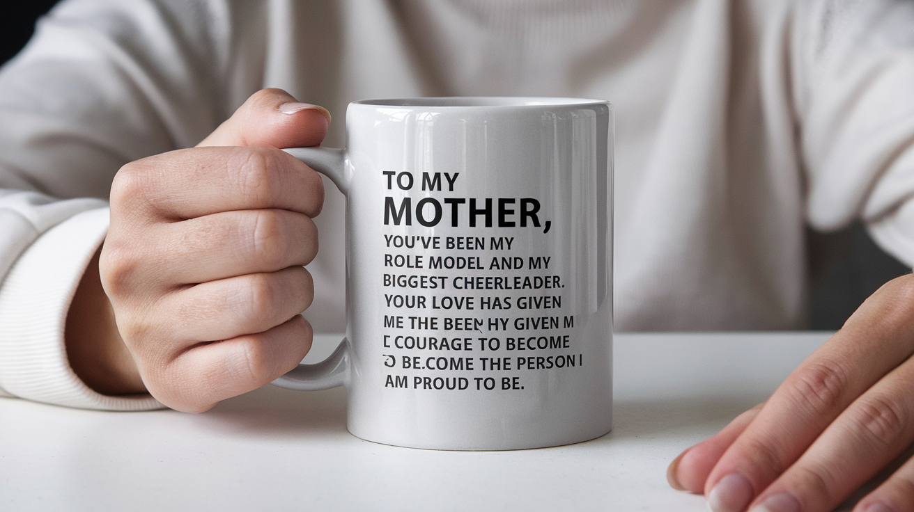 Coffee Gives Me My Mother Power quote on coffee mug mockup for Amazon POD