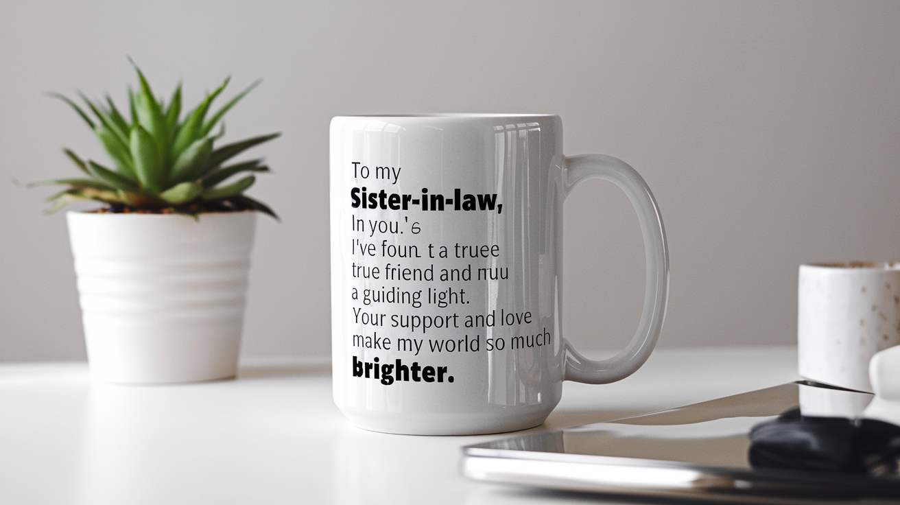 Coffee Gives Me My Sister-in-law Power quote on coffee mug mockup for Amazon POD