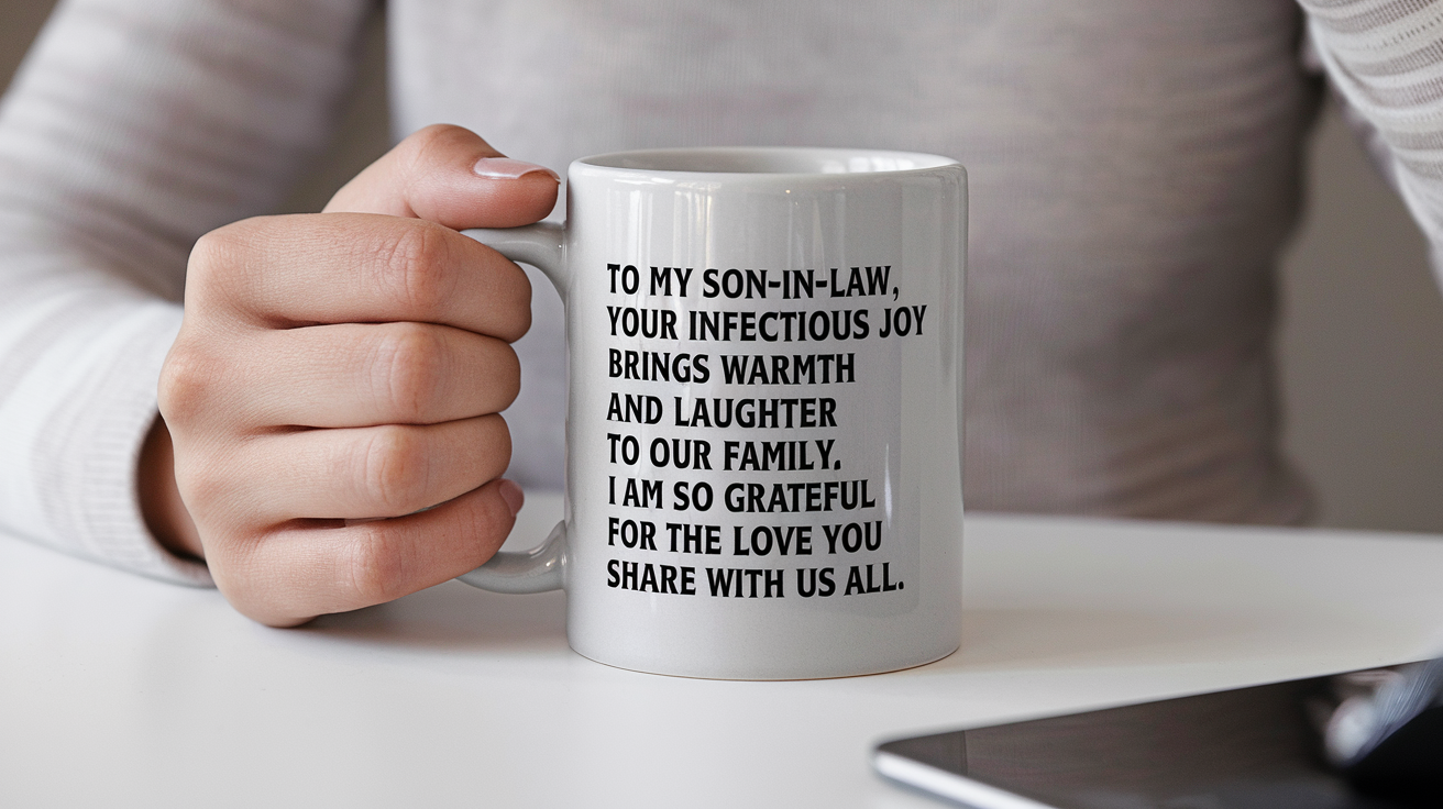 Son-in-law by Day Ninja by Night quote on coffee mug mockup for Amazon POD