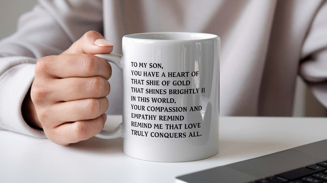 Coffee Gives Me My Son Power quote on coffee mug mockup for Amazon POD