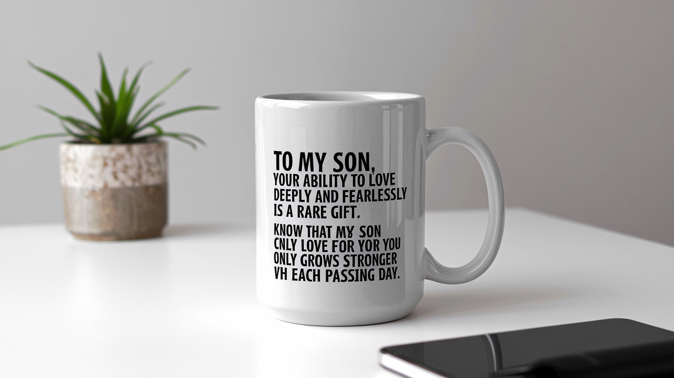 Son by Day Ninja by Night quote on coffee mug mockup for Amazon POD