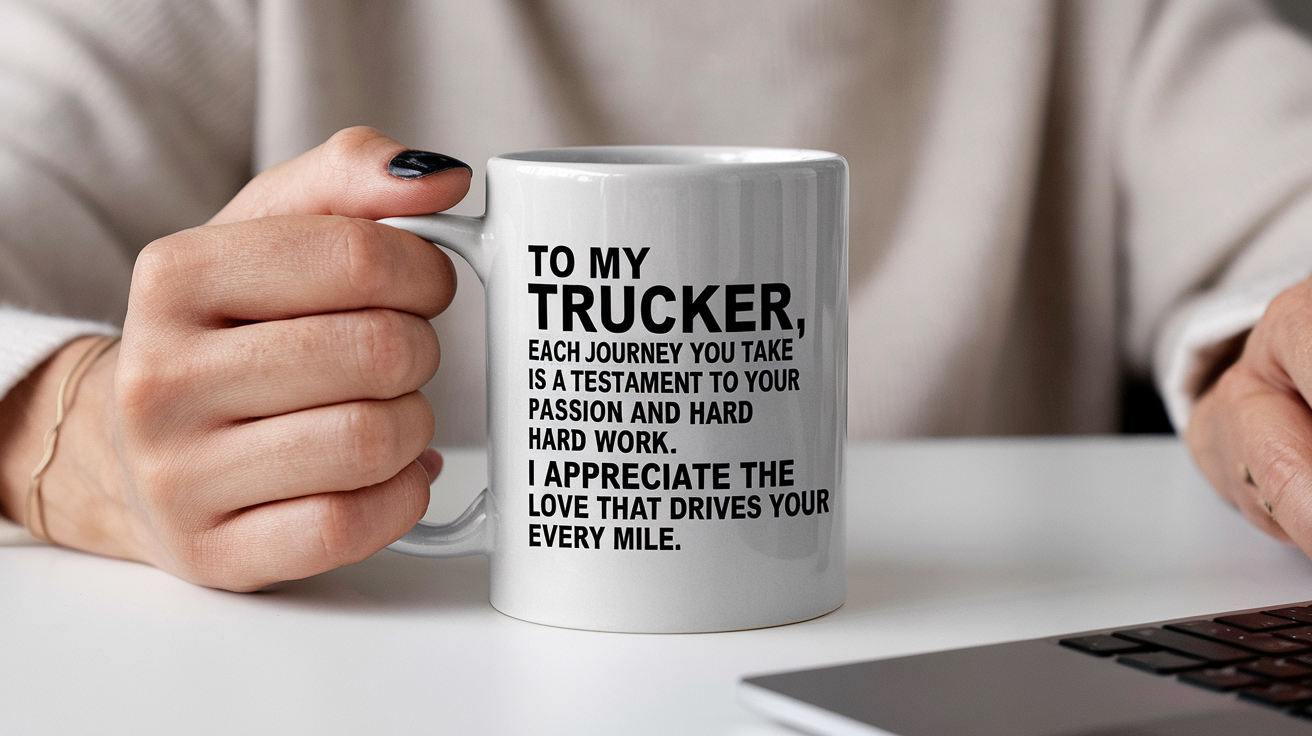 Coffee Gives Me My Trucker Power quote on coffee mug mockup for Amazon POD