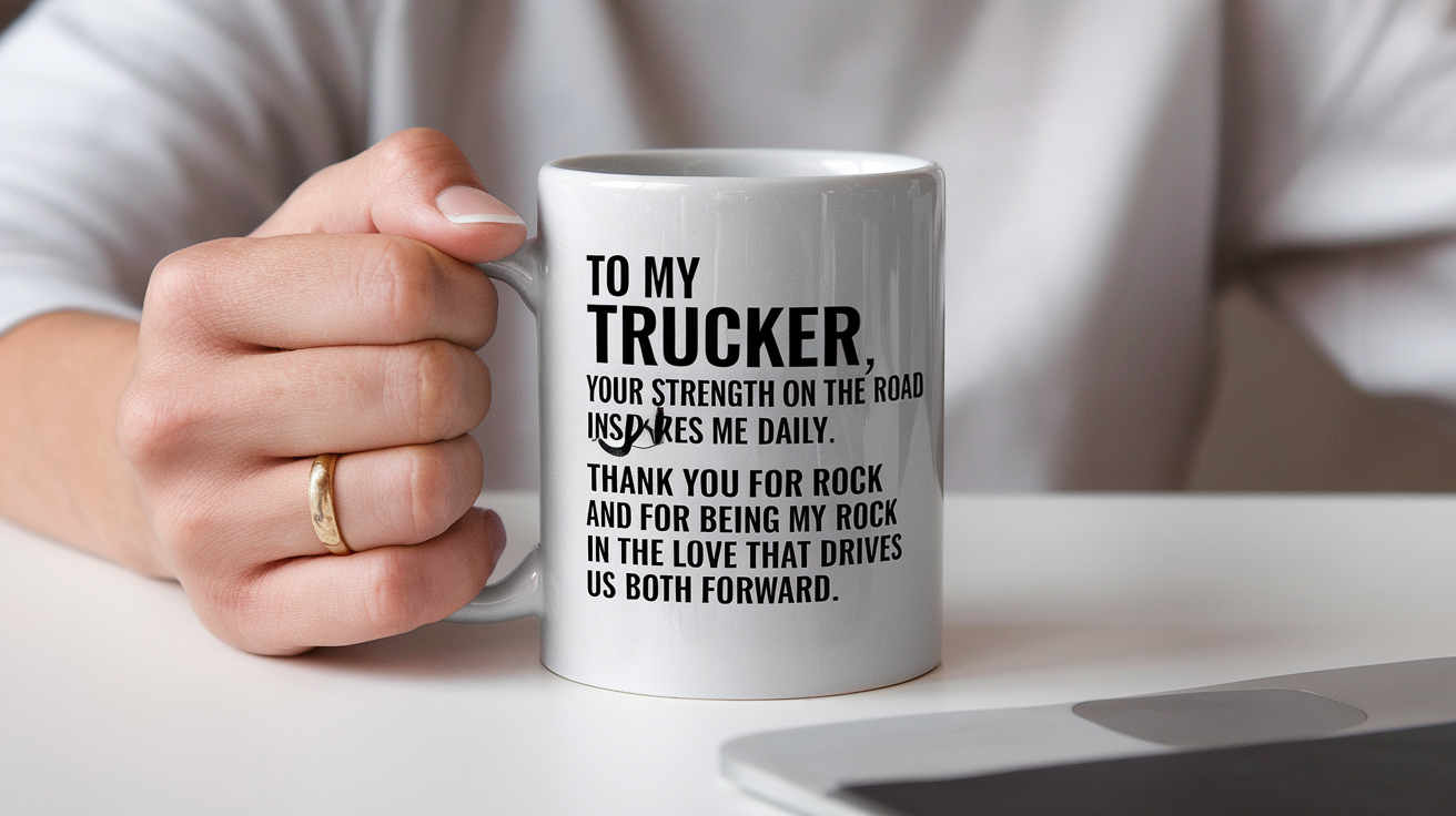 Trucker by Day Ninja by Night quote on coffee mug mockup for Amazon POD
