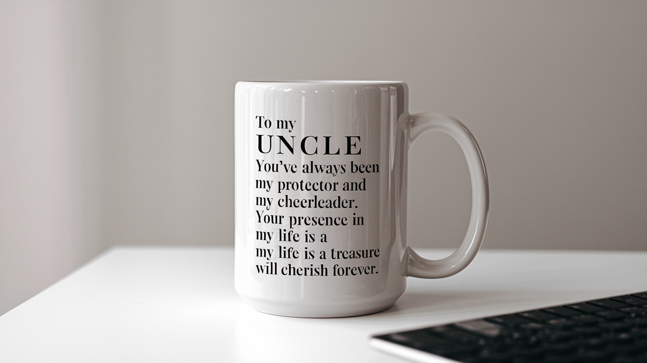 Coffee Gives Me My Uncle Power quote on coffee mug mockup for Amazon POD